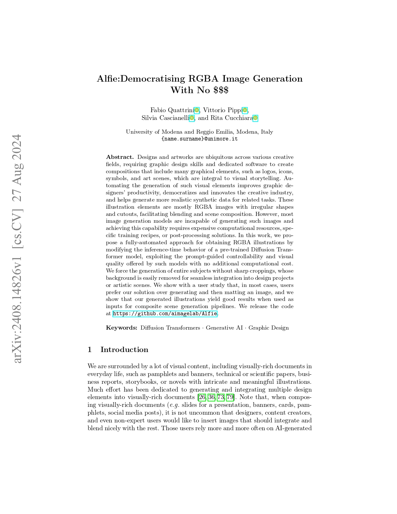 Alfie: Democratising RGBA Image Generation With No $$$