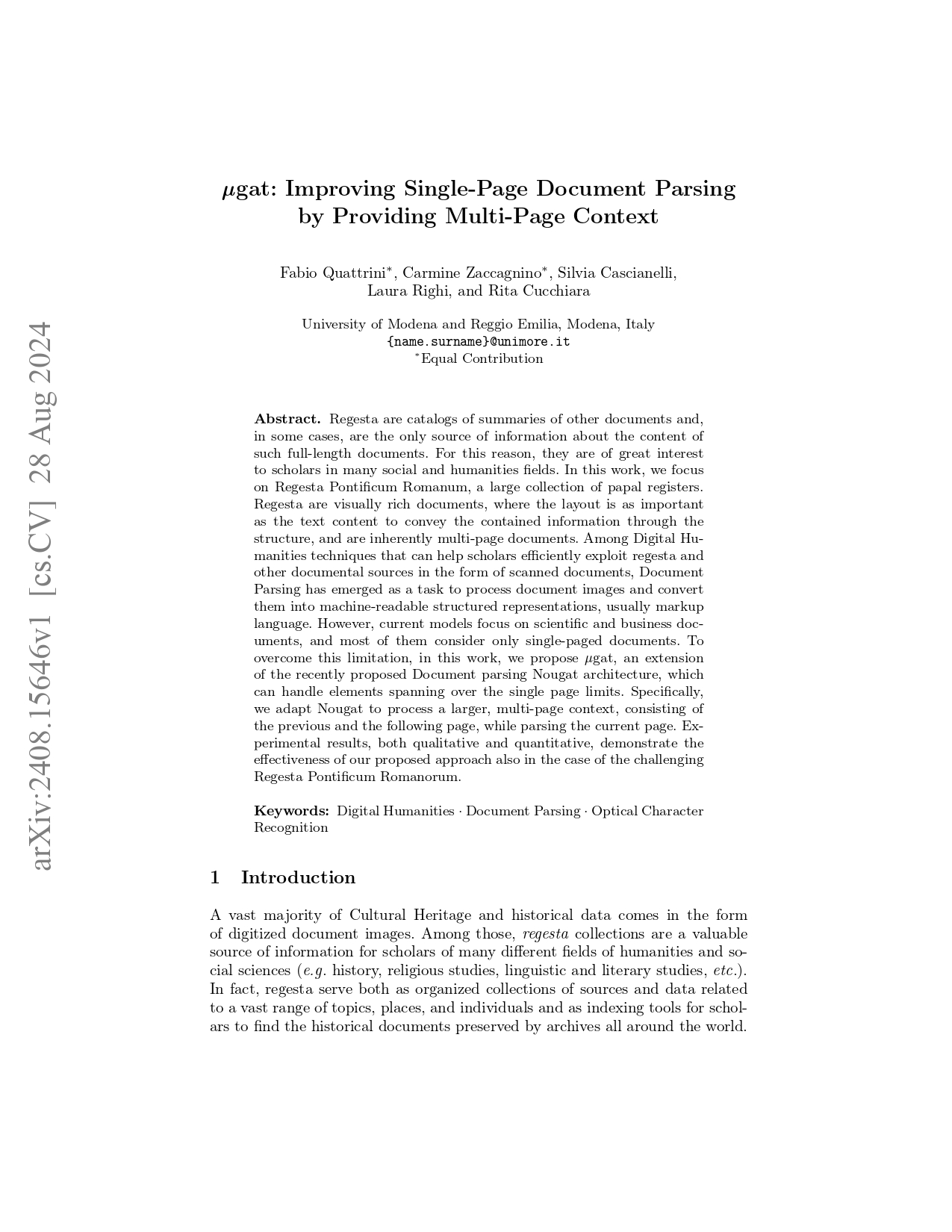 μgat: Improving Single-Page Document Parsing by Providing Multi-Page Context